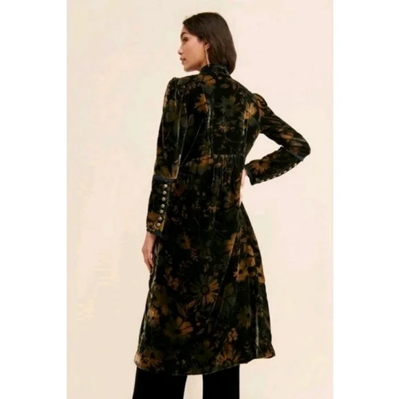 🆕️ Free People Hazel Velvet Puff Sleeve Duster Long Jacket Medium Black Boho - Picture 7 of 16